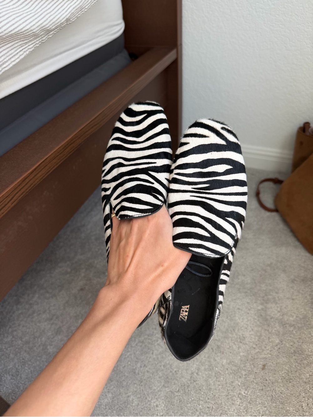 Zara Black and White Zebra Slip-On Loafers